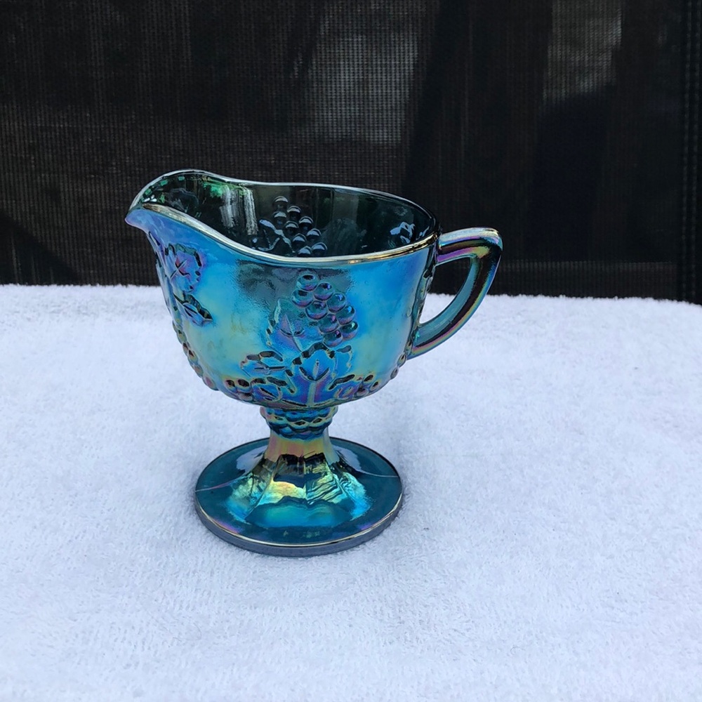 Vintage Carnival Blue Iridescent Harvest Grapes Creamer